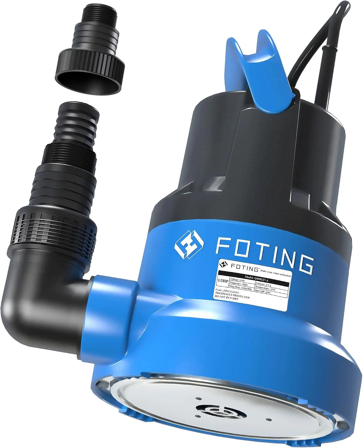 New Arrivals 1/2HP Submersible Water Pump with Stainless Steel Base, Removes Water to 0.04 Depth, 2450GPH Portable Sump Pump