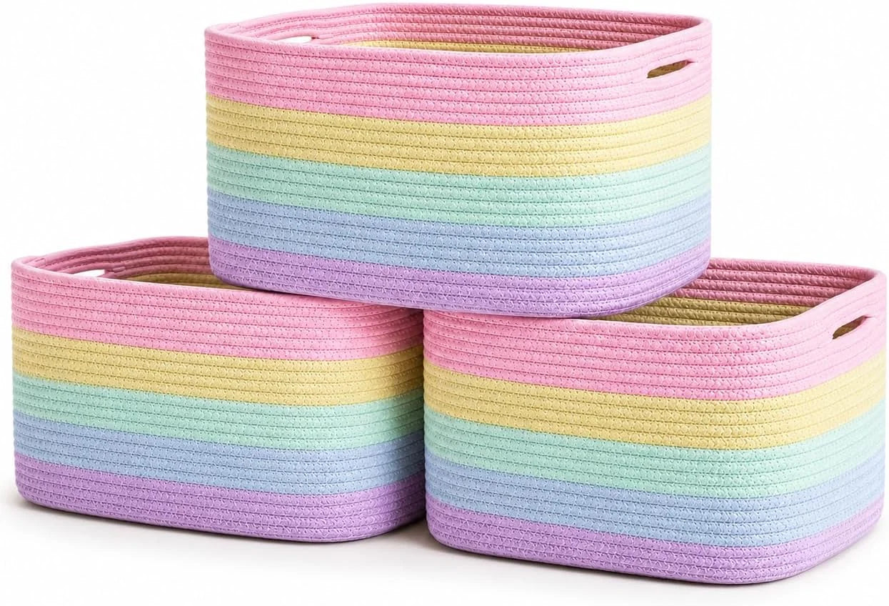 OrganiHaus Cotton Rope Baskets for Shelves, Set of 3, 15x9x10, Handwoven, a toy bin and organizer for towels bifanuoyard - Image 19