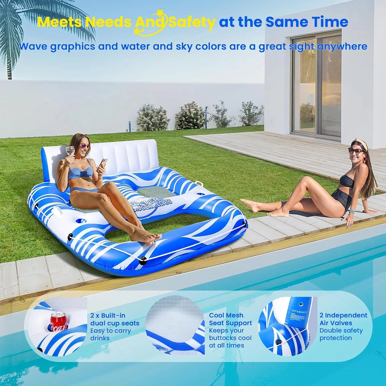 Inflatable Pool Floats Adults, Large Pool Lounger Chair Floaties with Cup Holders Backrest Footrest - Image 4