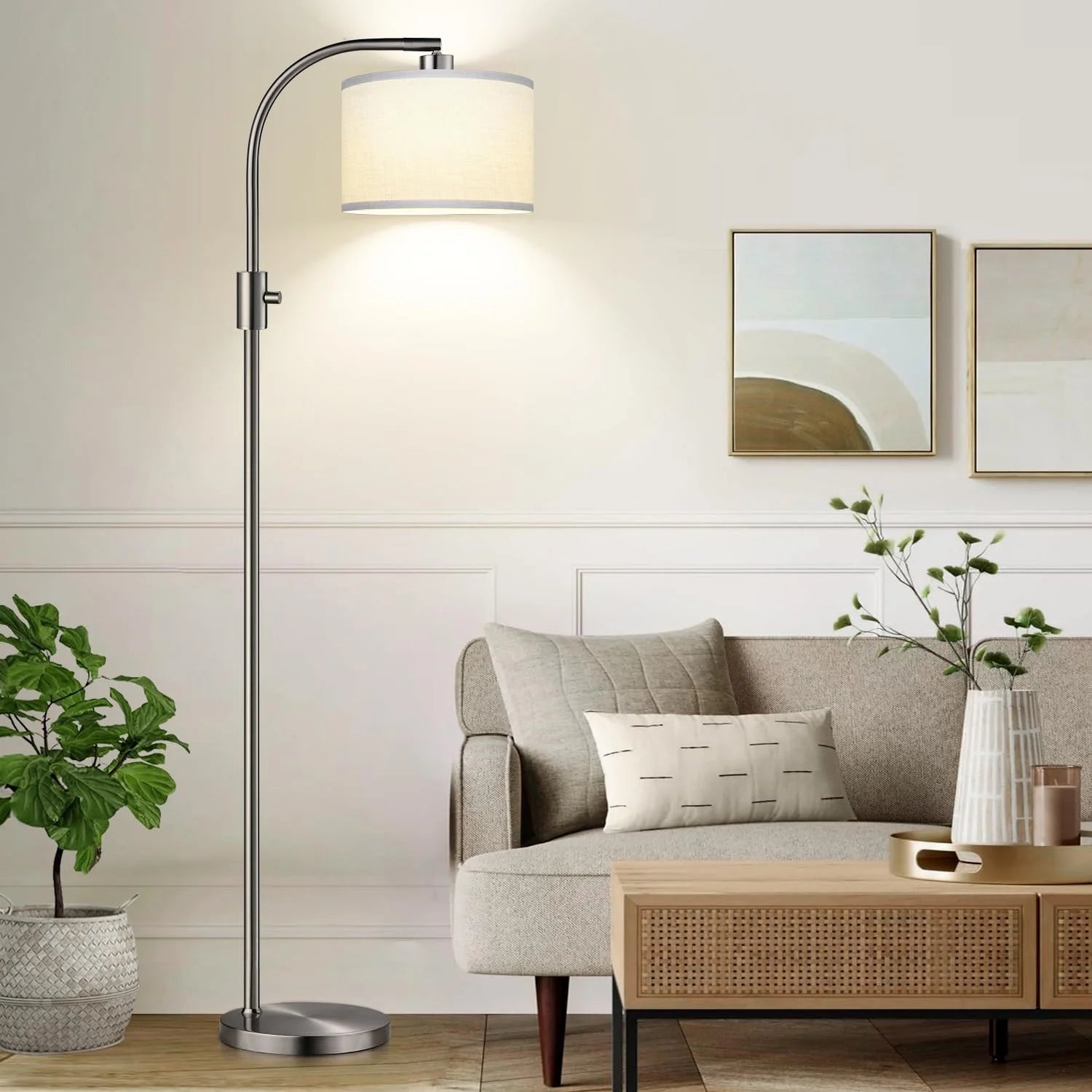 Nintiue Upgraded Modern Arc Dimmable Tall Standing Floor Lamp with Linen Shade, Bulb Included bifanuoyard - Image 5