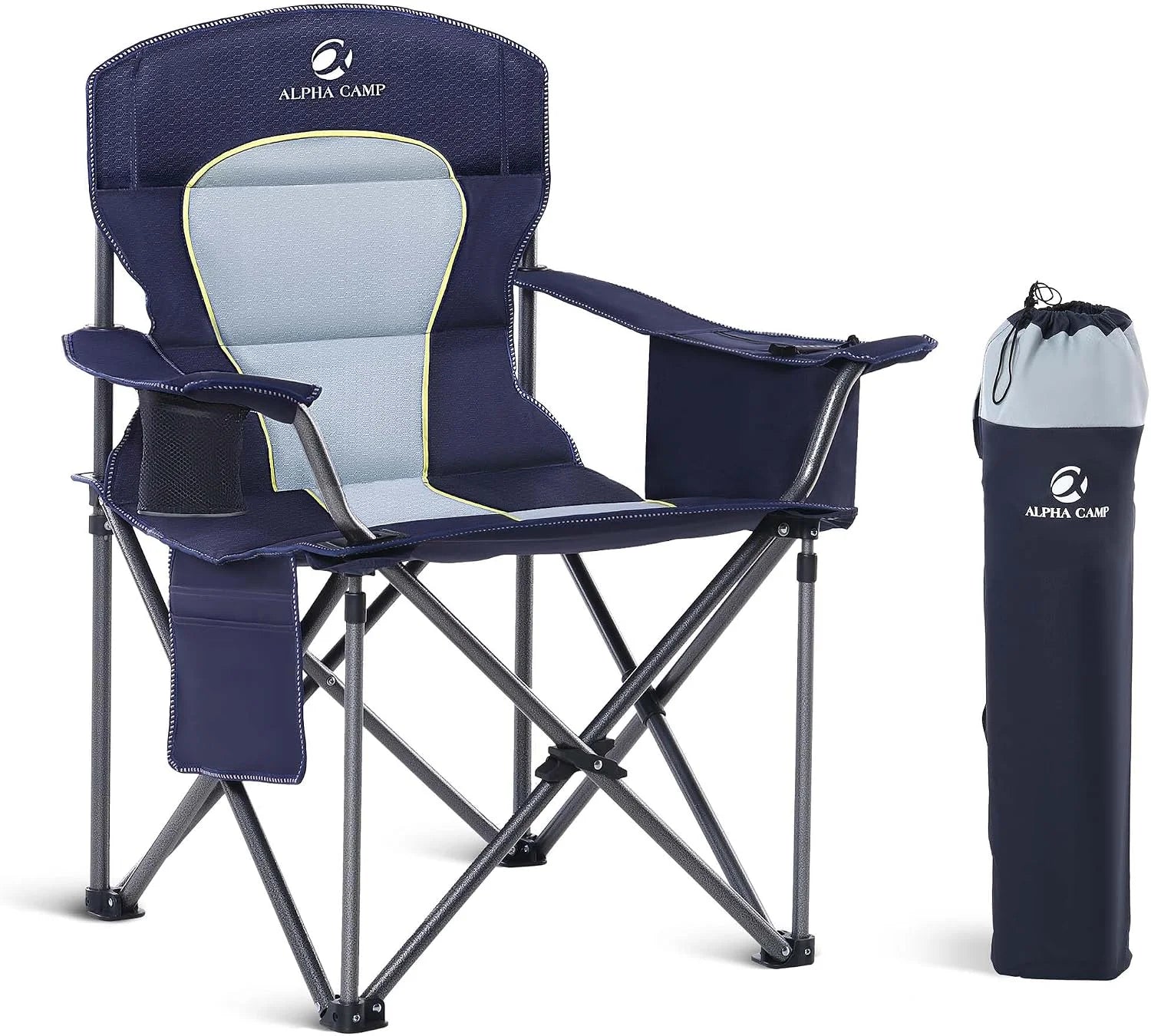 LET鈥橲 CAMP Folding Camping Chair Oversized Heavy Duty Padded Outdoor Chair with Cup Holder Storage and Cooler Bag bifanuoyard - Image 2