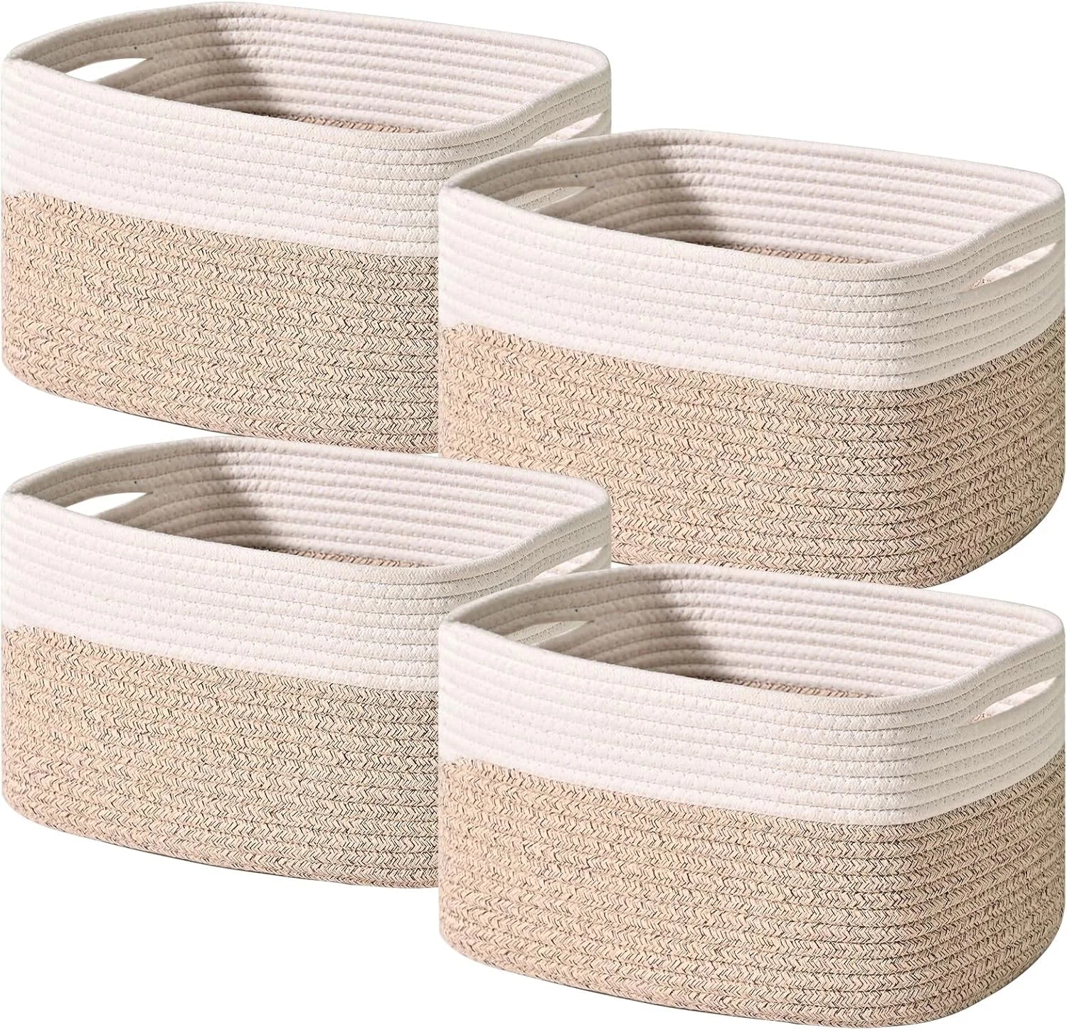 New Arrivals Baskets for Organizing 12.5×9.1×7.9 (4 Packs) Off White, Storage Bin for Shelves, Woven Cotton Rope Basket