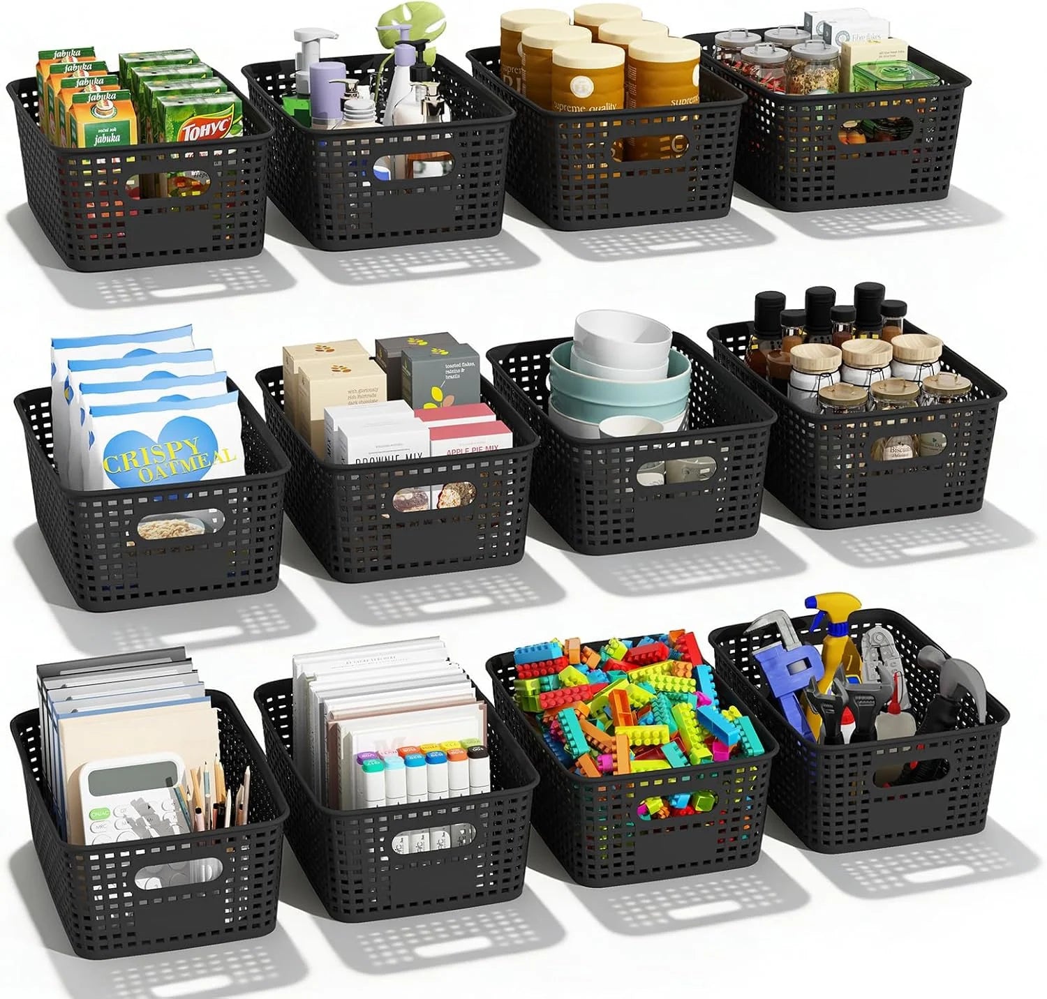 Plastic Storage Basket for Organizing 12 Pack Small Storage Bins Container for Shelves, White Shelf Baskets with bifanuoyard