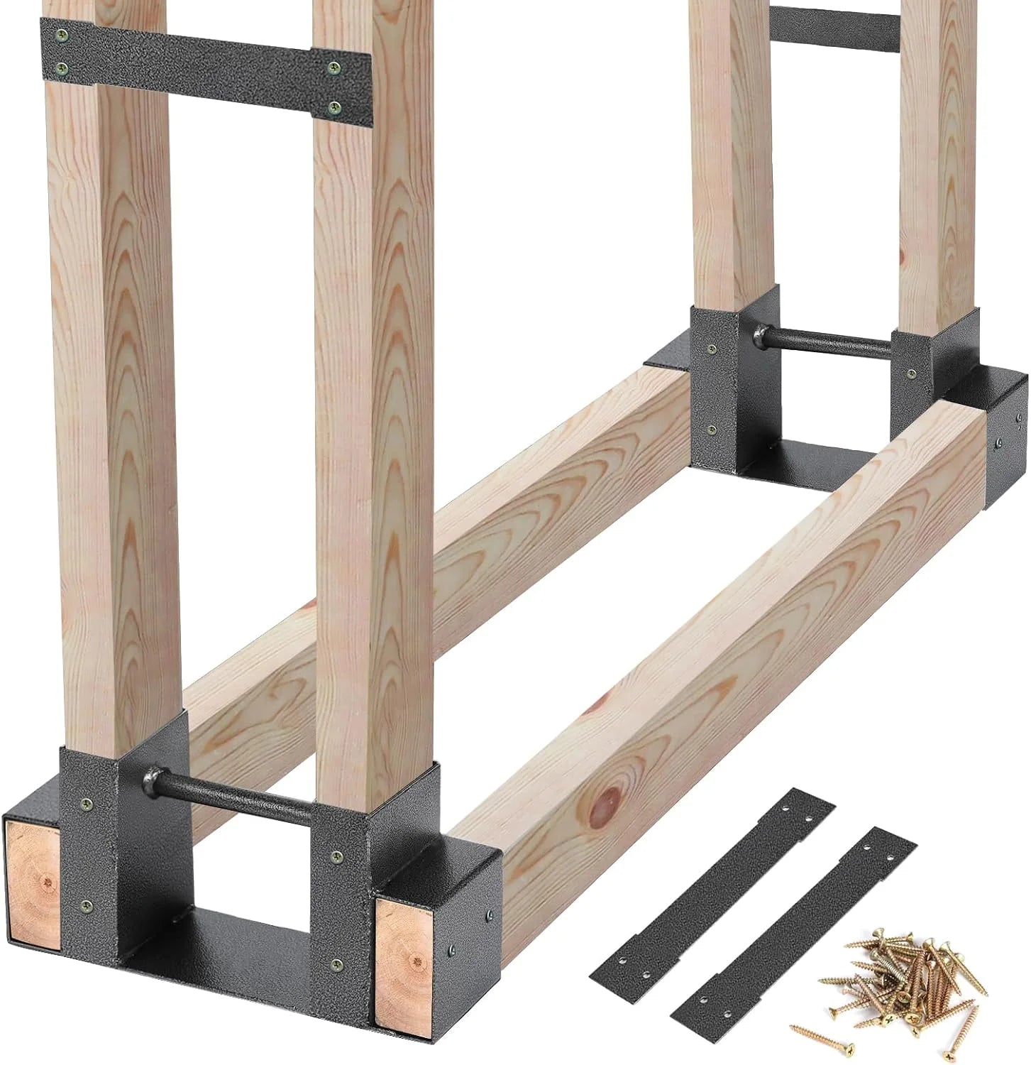 New Arrivals Outdoor Firewood Log Storage Rack Bracket Kit, Fireplace Wood Storage Holder-Adjustable to Any Length