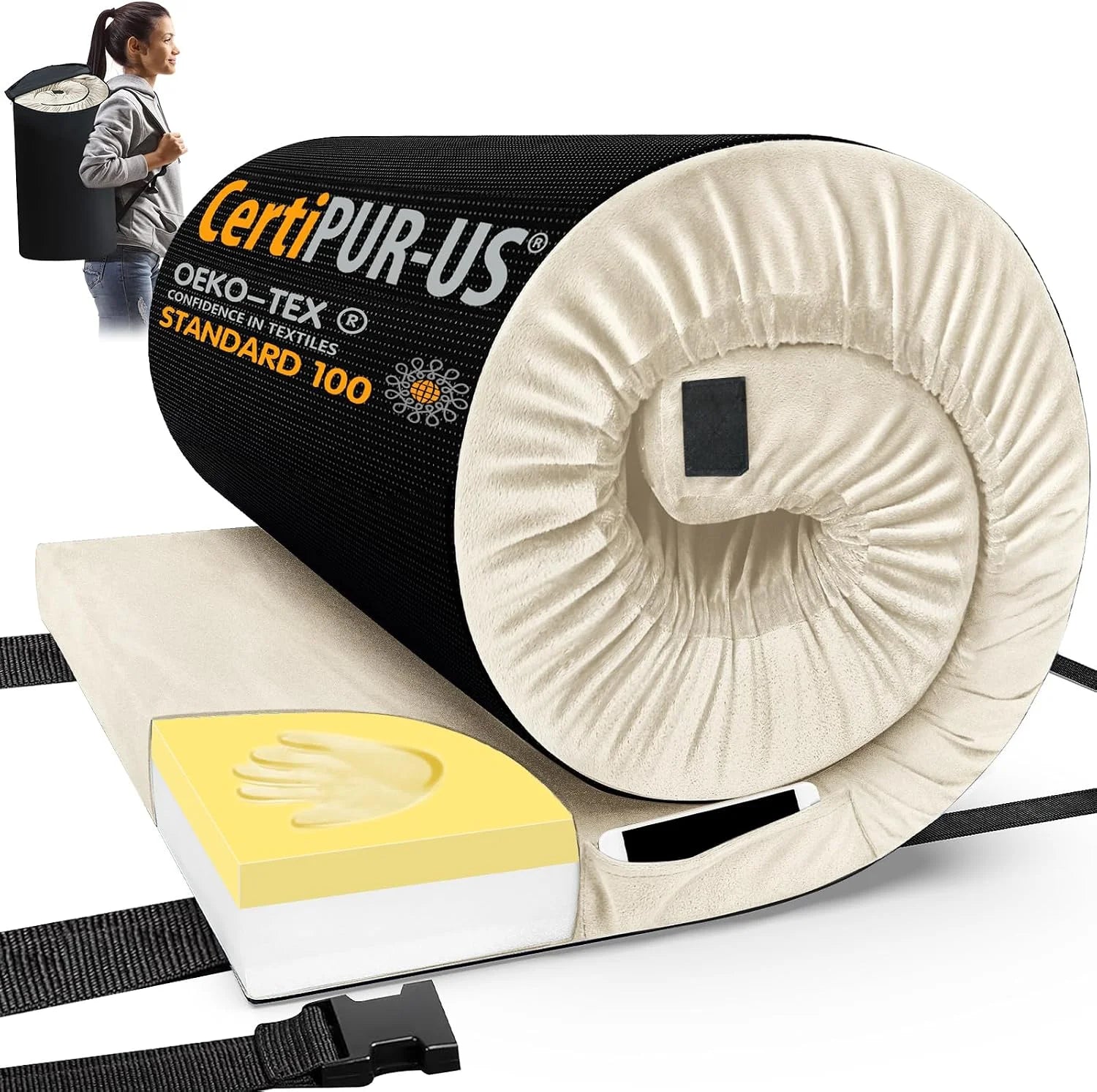 CYMULA Memory Foam Camping Mattress Pad, CertiPUR-US Sleeping Mat, Portable Roll Up Mattress for Adults bifanuoyard - Image 3