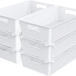 New Arrivals Plastic Woven Basket Organizer, 6 Pack, White, 14.5 D x 8.5 W x 3.5 H