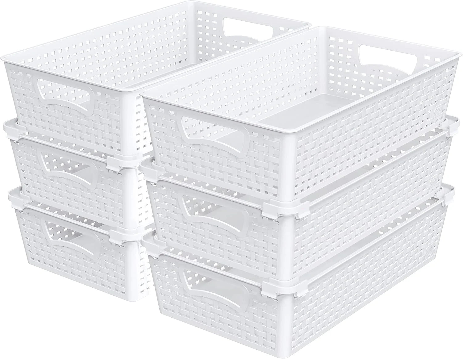 New Arrivals Plastic Woven Basket Organizer, 6 Pack, White, 14.5 D x 8.5 W x 3.5 H