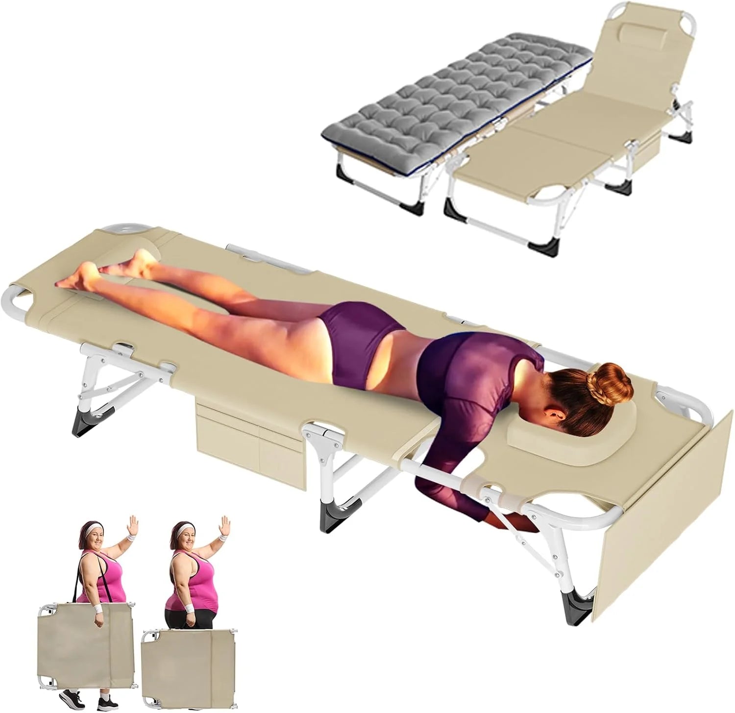 New Arrivals Heavy Duty Tanning Chair, Outdoor 5-Position Folding Chaise Lounge Chair with Pad, Portable Beach Lounge Chair - Image 11