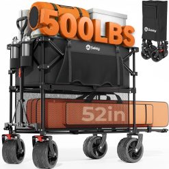 Sekey Double Decker Wagon, 500LBS Heavy Duty Collapsible Utility Cart with 400L Capacity & Extended Lower Shelf