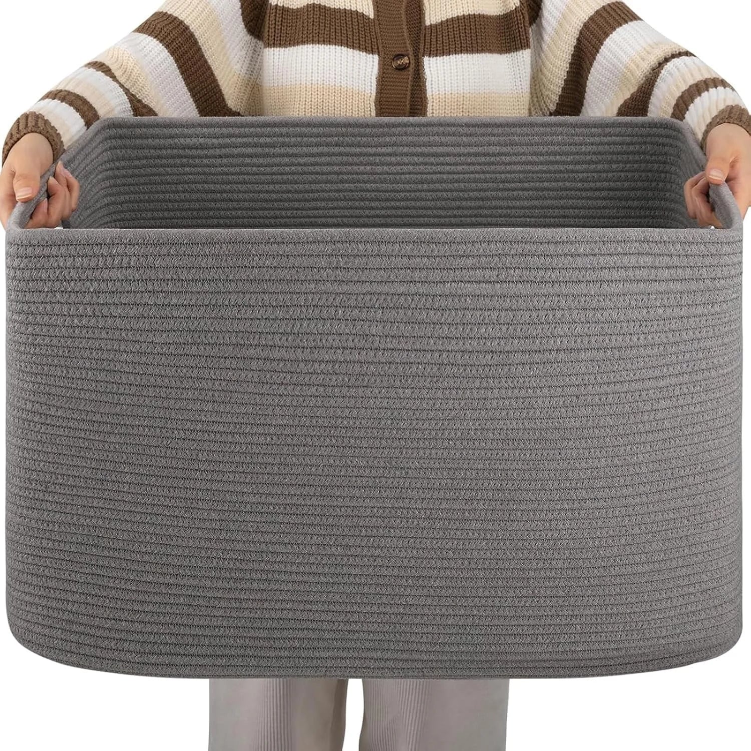 Large Blanket Basket, Storage Baskets with Handle, Rectangle Woven Cotton Rope Basket, Toy Organizer Bins, 22 x bifanuoyard - Image 15