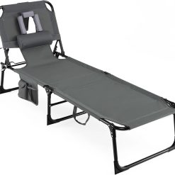 Alternative view of New Arrivals Tanning Chair with Face Hole, Folding Beach Lounge Chair with 4-Position Adjustable Backrest, Camping (1