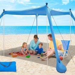 New Arrivals Beach Canopy Beach Tent UPF50+ 11×11 FT Easy to Setup Extra Windproof Rope Sun Shelter Beach Shade Canopy with 4