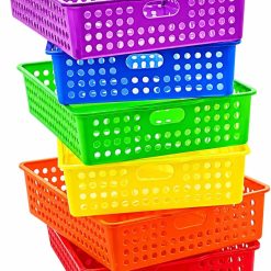 New Arrivals Colorful Plastic Classroom Storage Bins 13.75 X 10.25 for Organizing A4 Papers Trays, Turn In Containers