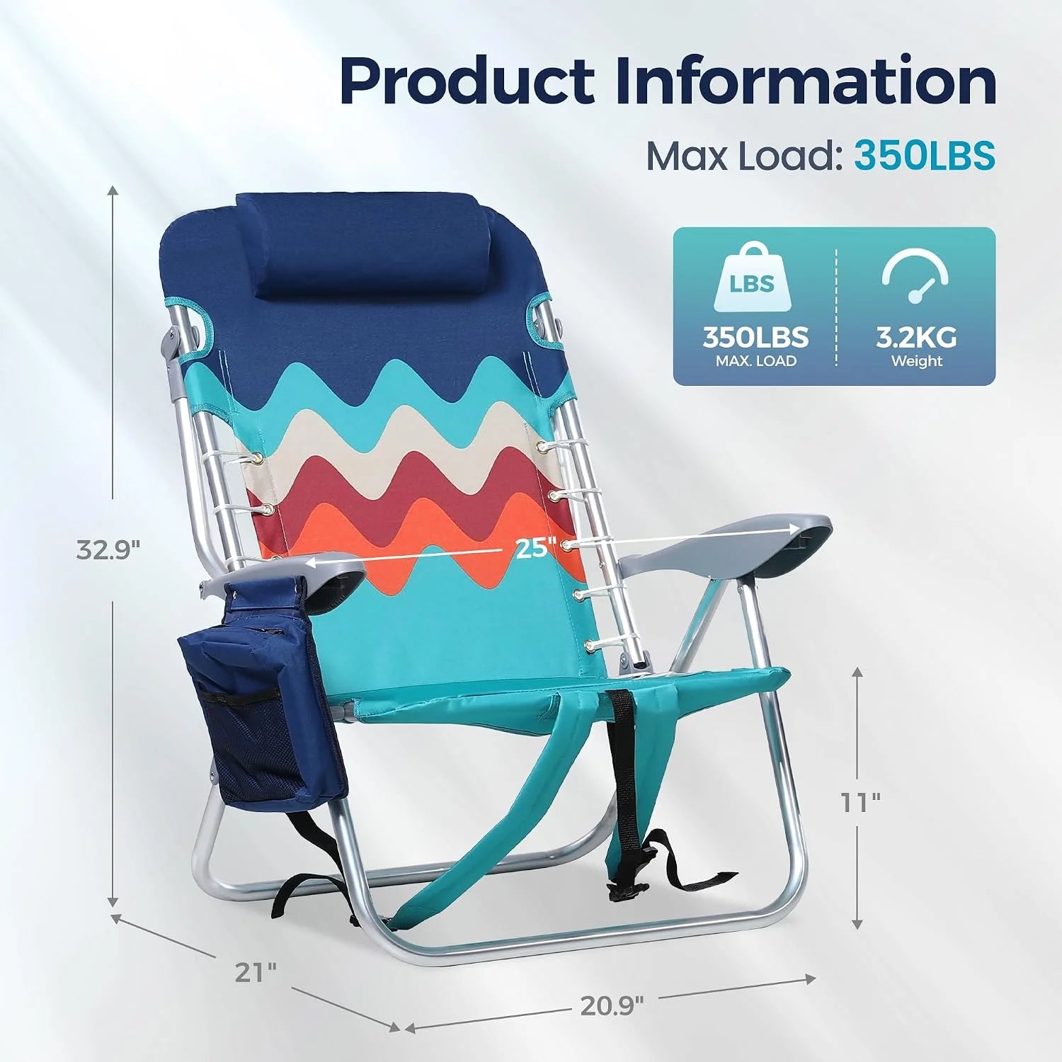 New Arrivals PARTY Backpack Beach Chairs 2 Pack Aluminum Lightweight Folding Reclining Beach Chairs, 4 Positions Classic Lay - Image 3