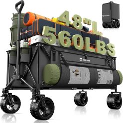 New Arrivals HIKEMOON 48" Extra Large Collapsible Wagon with Big Wheels, 300L Black, 560LBS Heavy Duty bifanuoyard