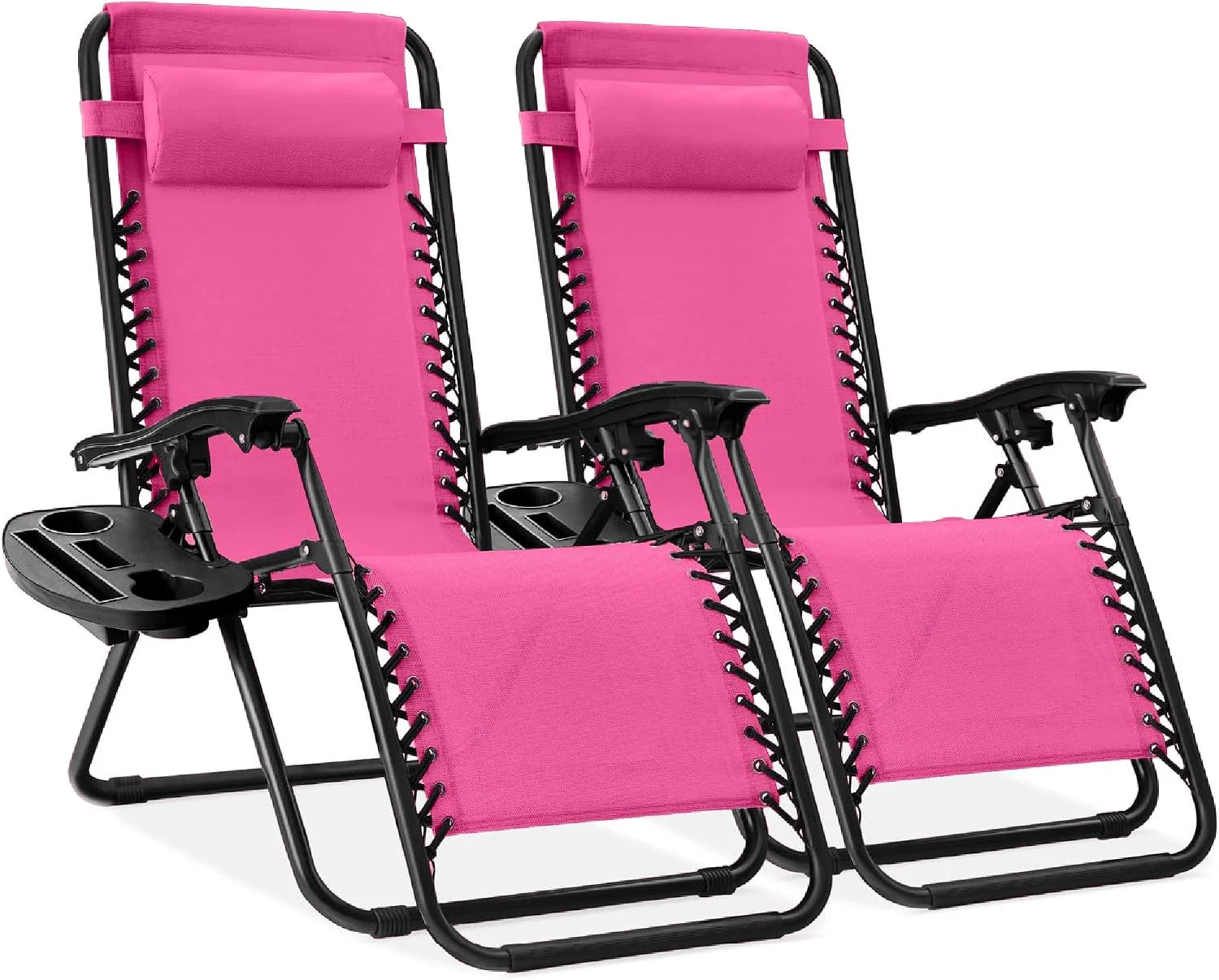 New Arrivals Choice Products Set of 2 Adjustable Steel Mesh Zero Gravity Lounge Chair Recliners w/Pillows and Cup Holder Trays - Image 29
