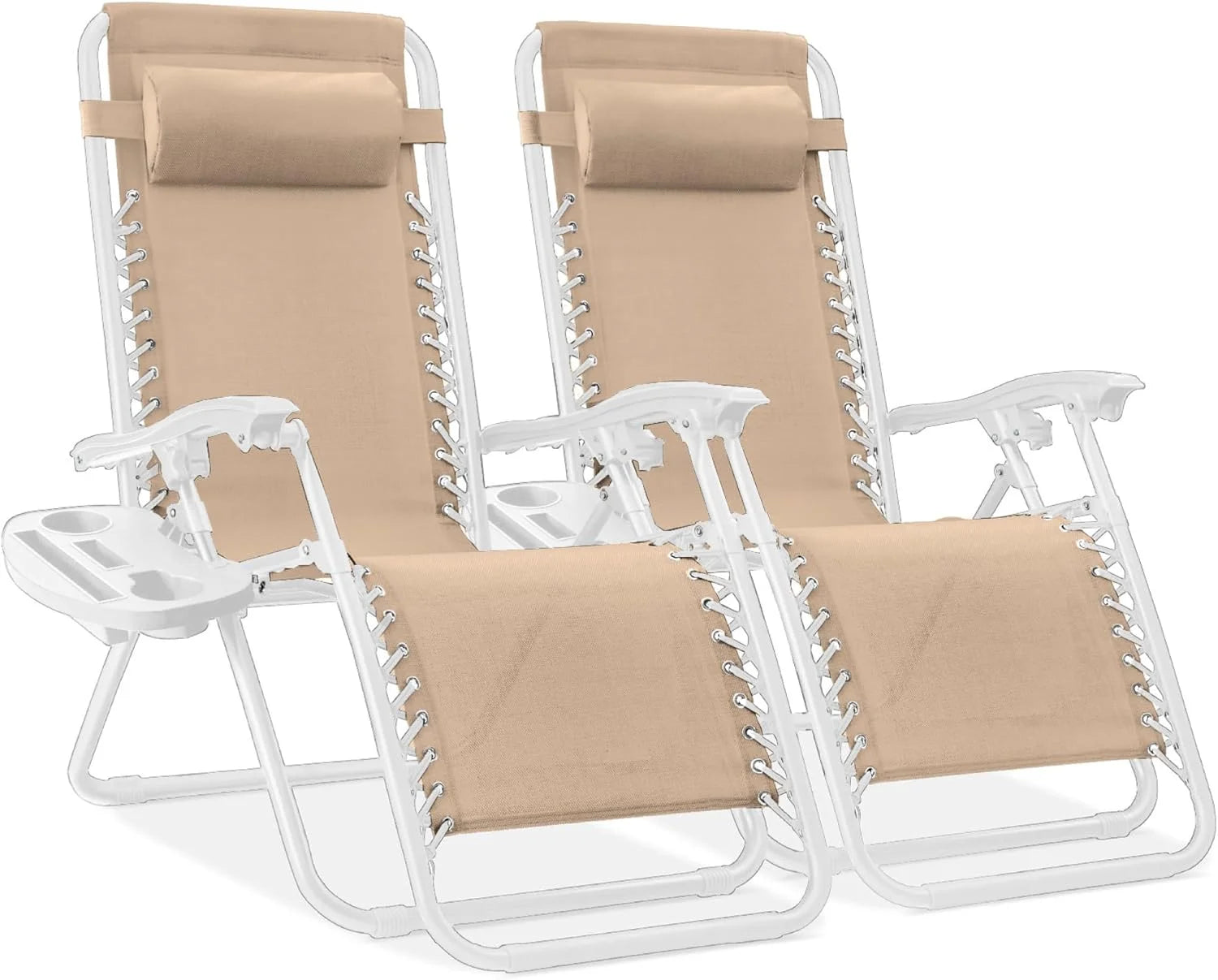 New Arrivals Choice Products Set of 2 Adjustable Steel Mesh Zero Gravity Lounge Chair Recliners w/Pillows and Cup Holder Trays - Image 41