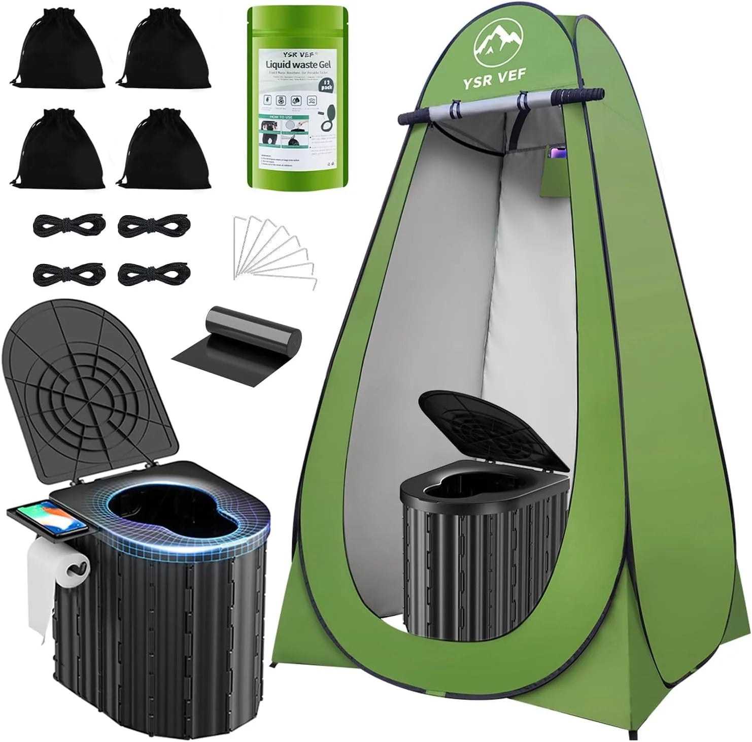 New Arrivals Toilet with Pop-Up Privacy Tent and Liquid Waste Gel, Portable Toilet for Camping with Large Tent