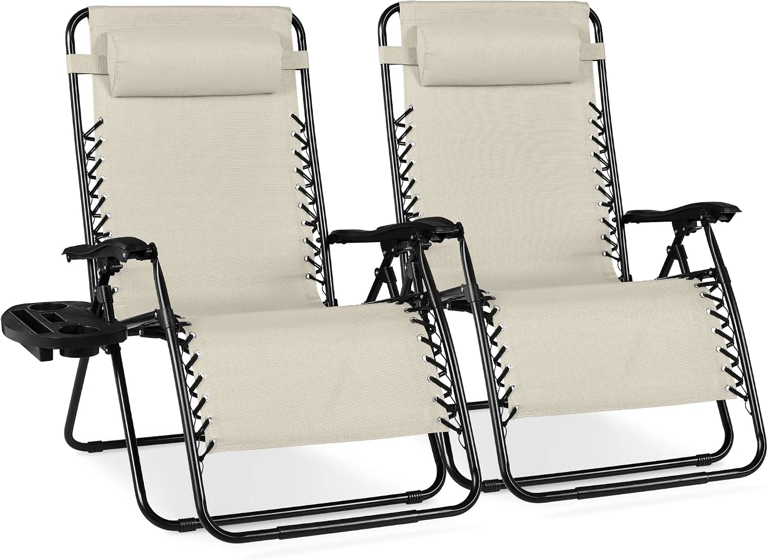 New Arrivals Choice Products Set of 2 Adjustable Steel Mesh Zero Gravity Lounge Chair Recliners w/Pillows and Cup Holder Trays - Image 32