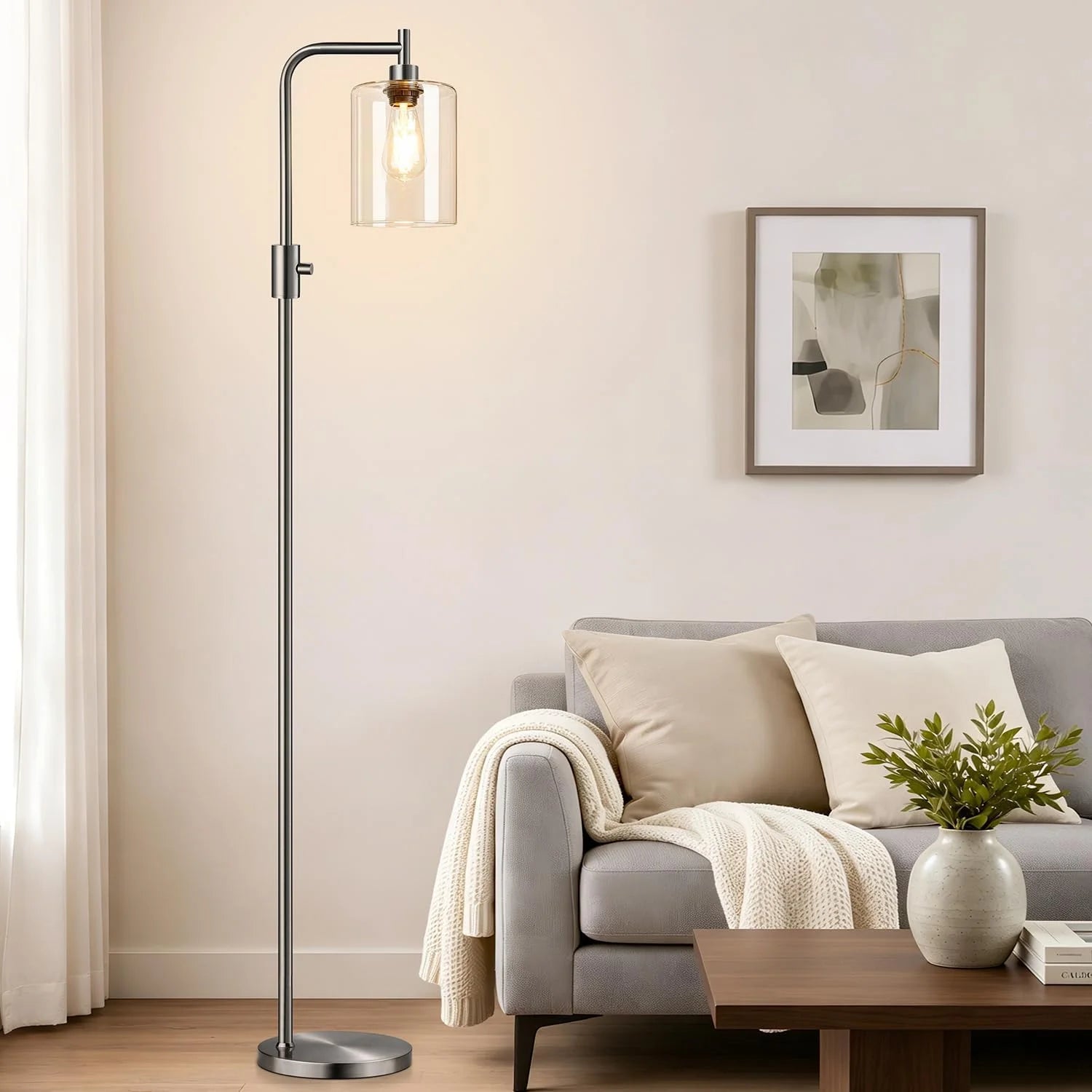 Dimmable Floor Lamp for Living Room with Clear Glass Lampshade, Bulb Included, 900LM, Arc Standing Tall Lamp for Bedroom bifanuoyard - Image 9