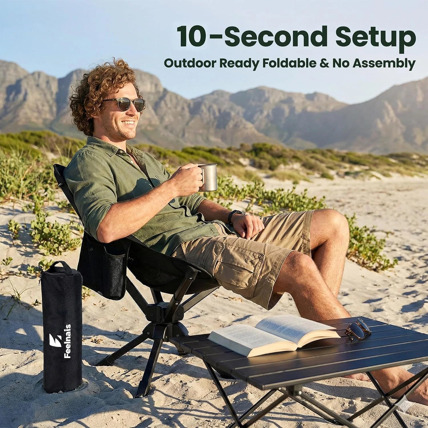 Feelnais Portable Camping Chairs Compact, 360° Swivel Folding Chair, Lightweight 3.5lbs, Metal Frame Holds up to 330lbs bifanuoyard - Image 3