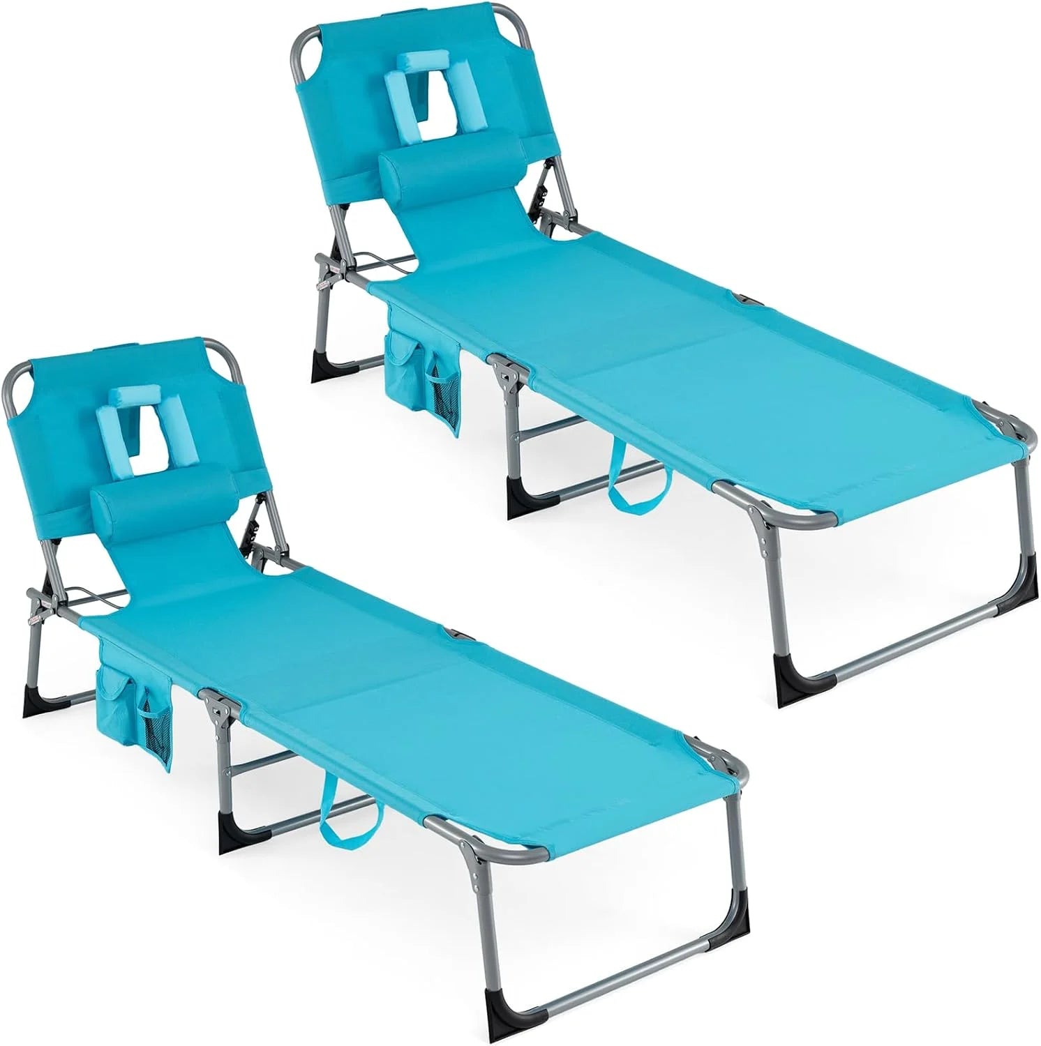 New Arrivals Tanning Chair with Face Hole, Folding Beach Lounge Chair with 4-Position Adjustable Backrest, Camping (1 - Image 14