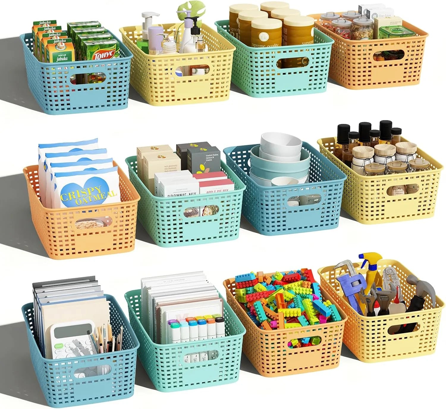 Plastic Storage Basket for Organizing 12 Pack Small Storage Bins Container for Shelves, White Shelf Baskets with bifanuoyard - Image 3
