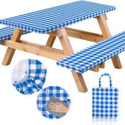 Alternative view of New Arrivals Premium Vinyl Fitted Picnic Table Cover with Bench Covers & Bag, Outdoor Waterproof & Windproof Durable Tablecloth with Elastic Edges