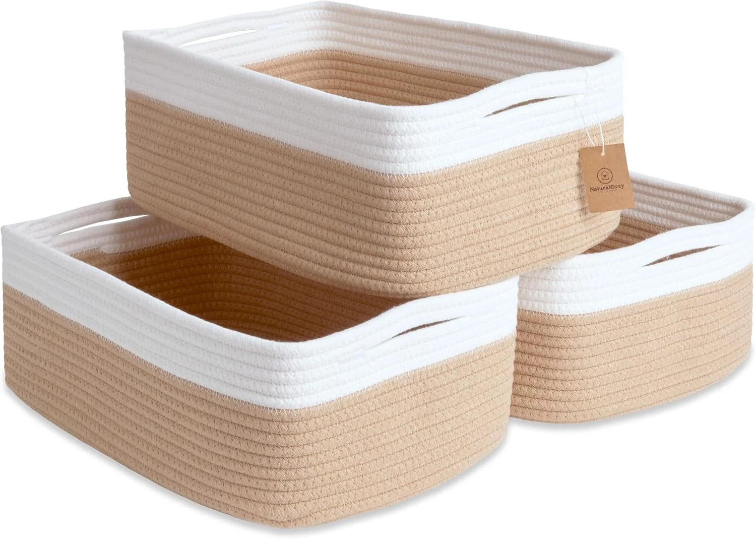 Woven Rope Baskets for Organizing, 3 Pack, 15.5 x 11 x 5.5 Storage Bins, Storage baskets and organizer bins for bifanuoyard