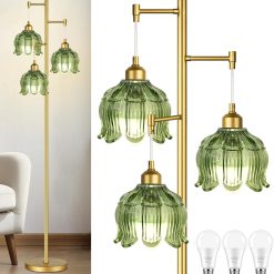 ZECOXOL Vintage Floor Lamp for Living Room Bedroom-3 Light Glass Floor Lamp with Three Led Bulb bifanuoyard