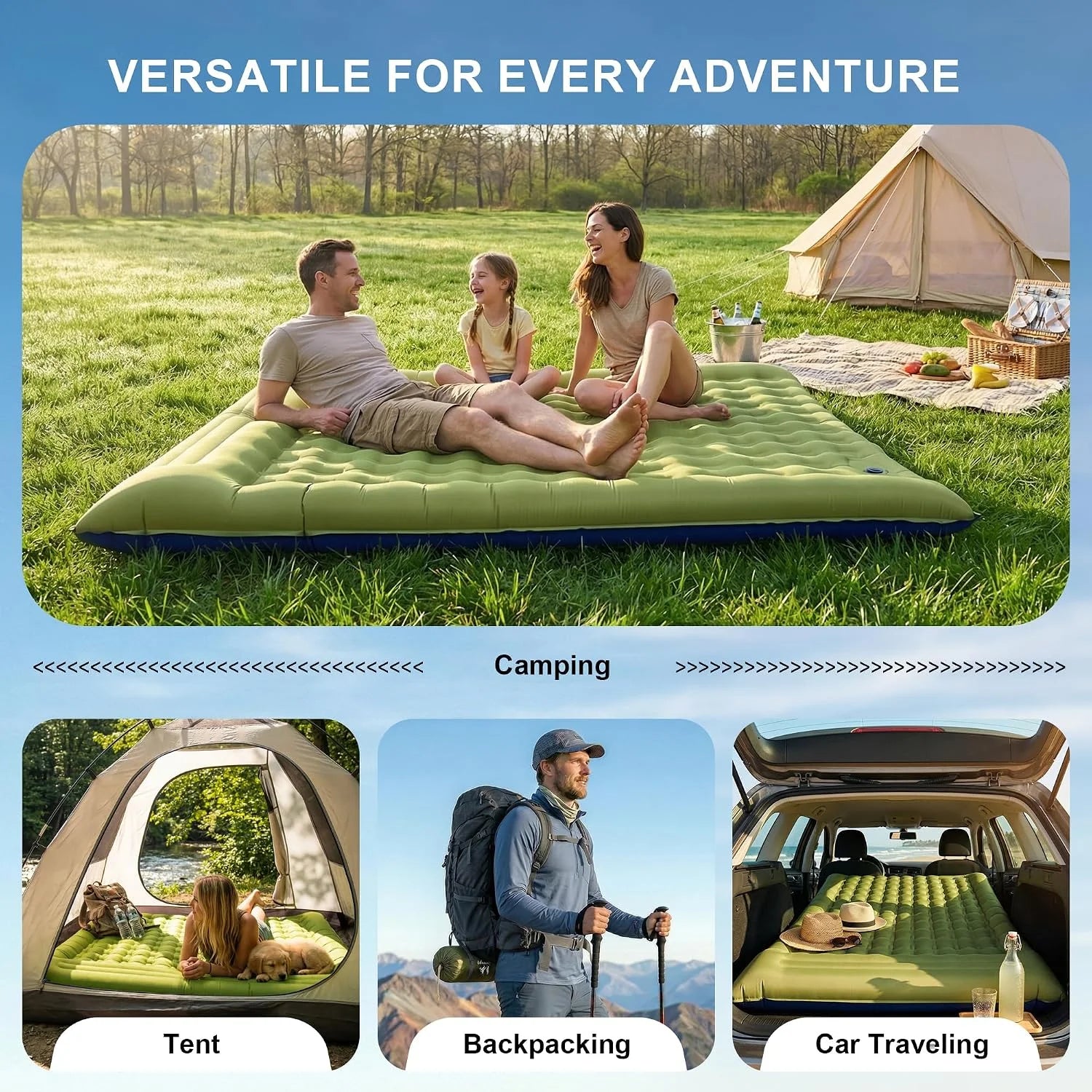 Pretyw Double Sleeping Pad for Camping, 5.5 Ultra-Thick Camping Mattress with Pillow, Built-in Foot Pump bifanuoyard - Image 6