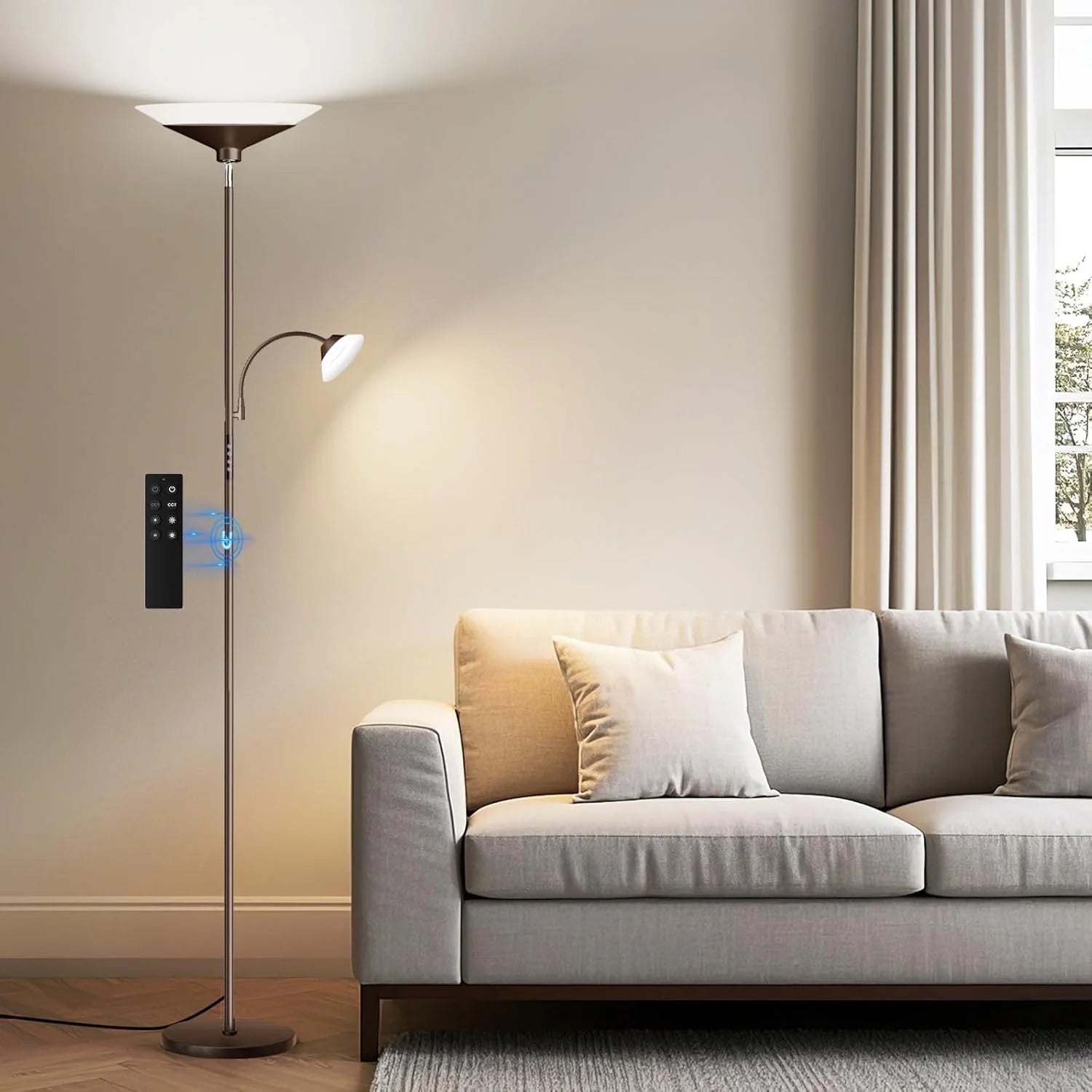 SIBRILLE Upgraded 2-in-1 Torchiere Floor Lamp, Dimmable, Black Modern Corner Lamp for Living Room Bedroom Office bifanuoyard