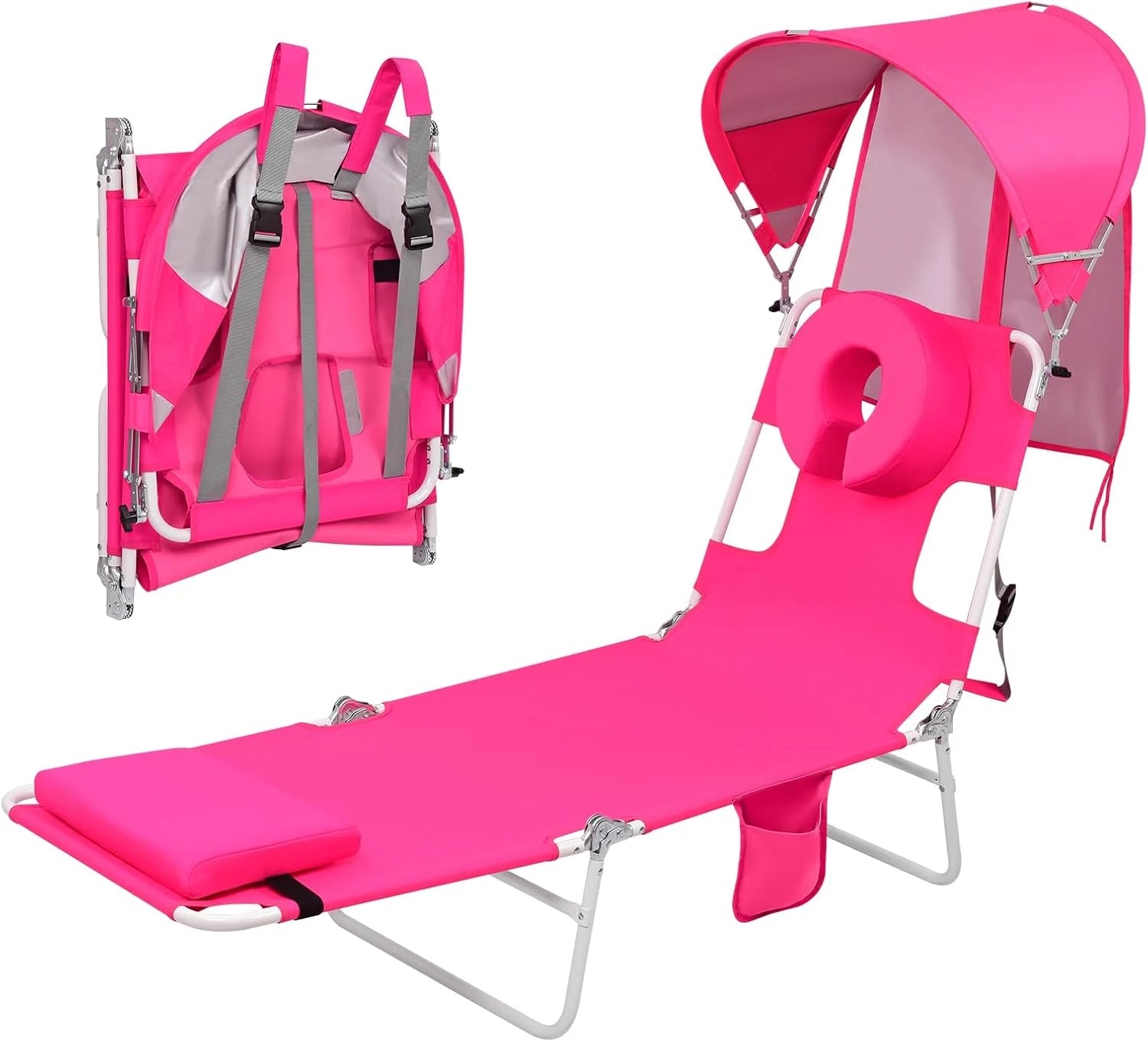 New Arrivals Beach Tanning Lounge Chair with Canopy Shade Face Hole Padded Adjustable Washable, 6 Position Layout Chair - Image 7