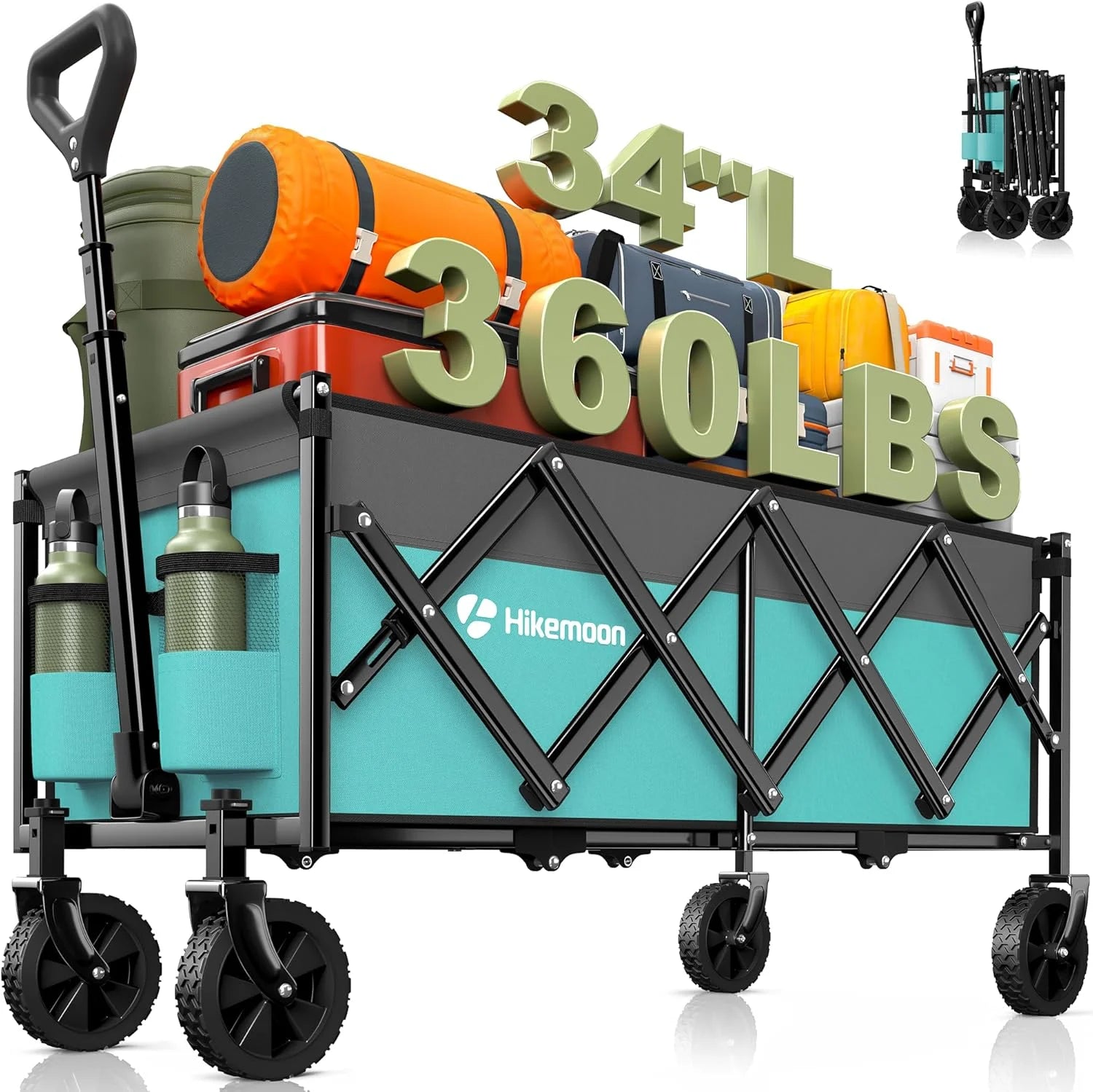 New Arrivals 34” Extra Long Folding Portable Wagon Cart, 120L 360LBS Black - Image 8