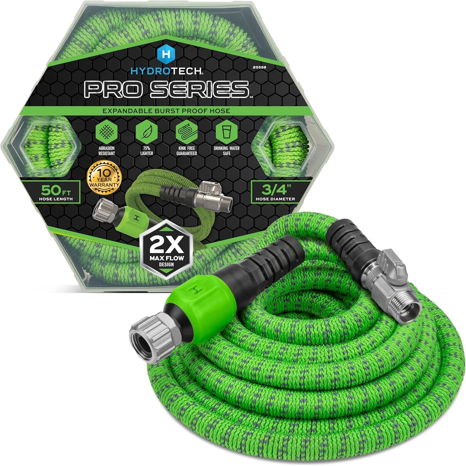 HydroTech Pro Series 100 ft Max Flow Garden Hose, 3/4 in Diameter, Patented Force Control Technology delivers 2x max bifanuoyard