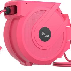 Retractable Garden Hose Reel 5/8 in x100 ft, Heavy Duty Wall Mounted Hose Reel with 10- Function Sprayer Nozzle bifanuoyard