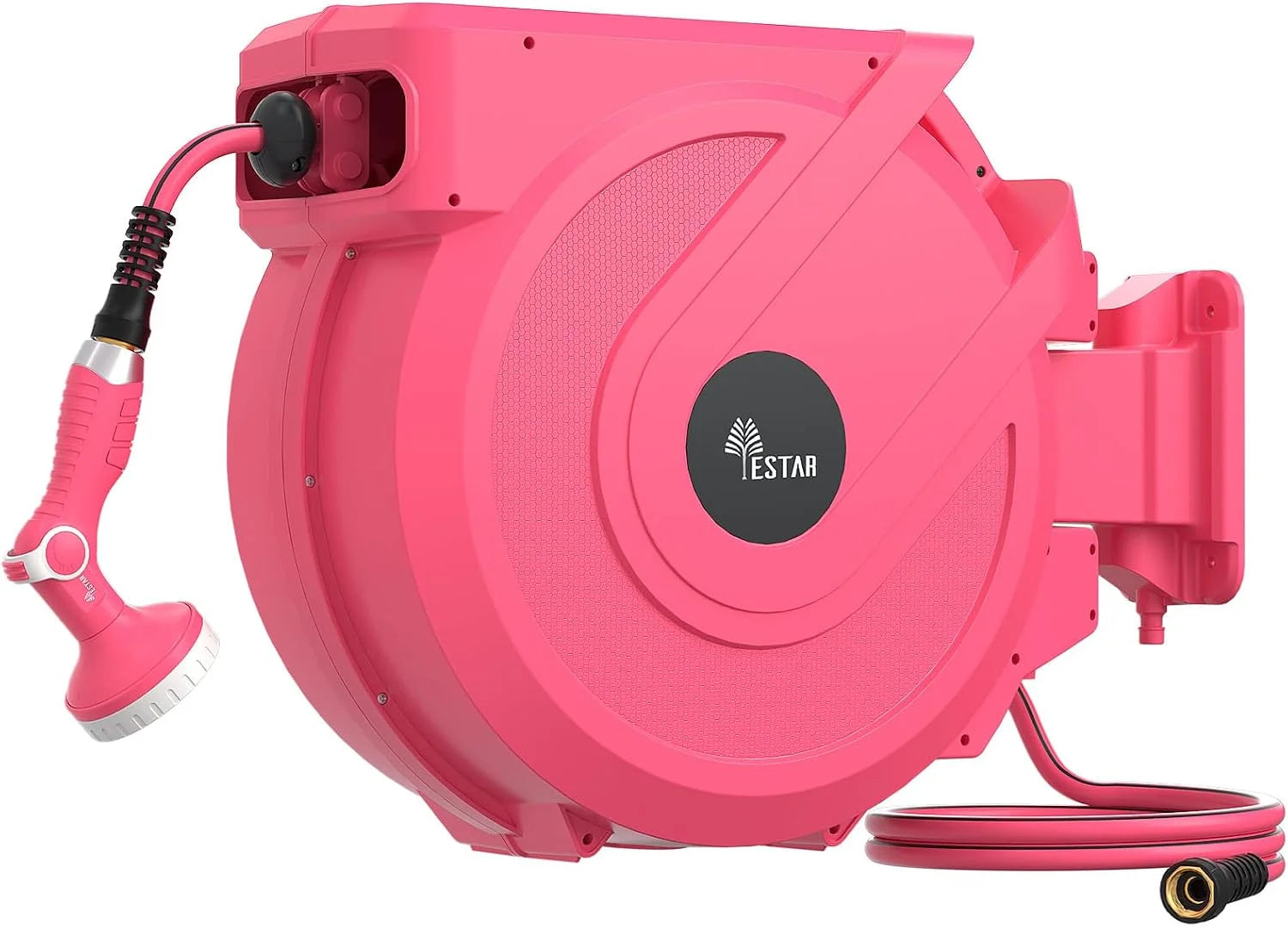 Retractable Garden Hose Reel 5/8 in x100 ft, Heavy Duty Wall Mounted Hose Reel with 10- Function Sprayer Nozzle bifanuoyard