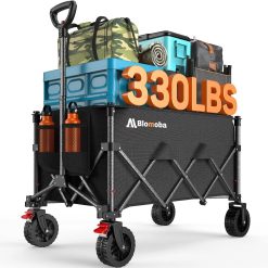 Blomoba Folding Wagon Cart with Wheels, 220lbs Utility Wagon Cart, Black