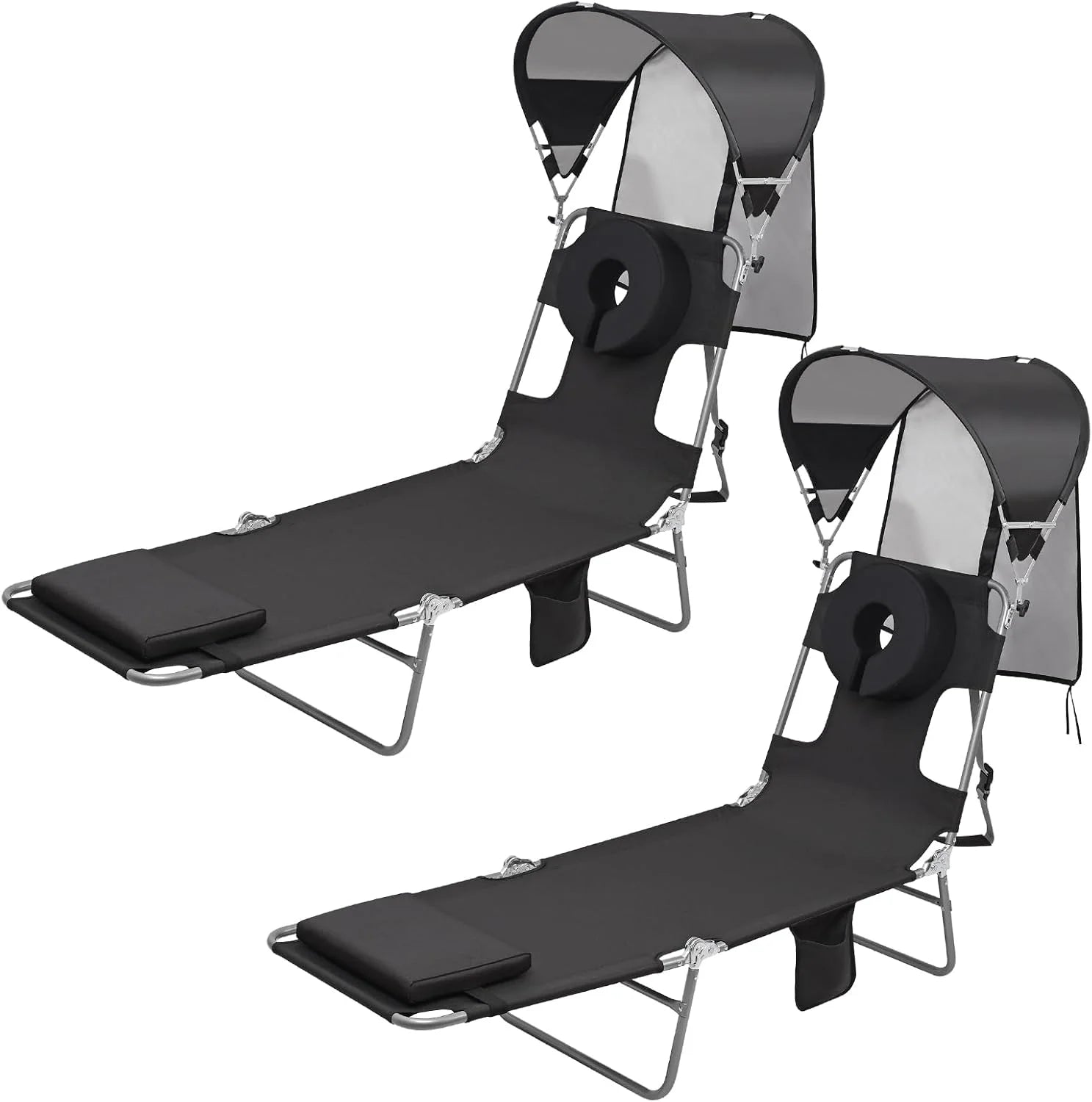 New Arrivals Beach Tanning Lounge Chair with Canopy Shade Face Hole Padded Adjustable Washable, 6 Position Layout Chair - Image 9