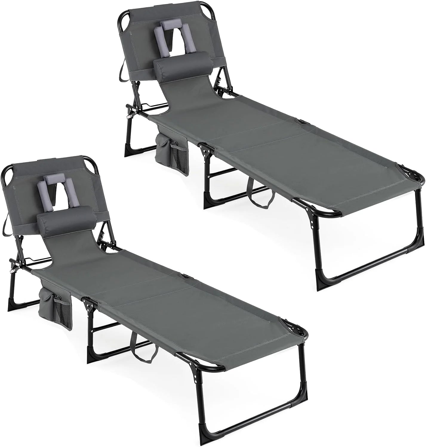 New Arrivals Tanning Chair with Face Hole, Folding Beach Lounge Chair with 4-Position Adjustable Backrest, Camping (1 - Image 8