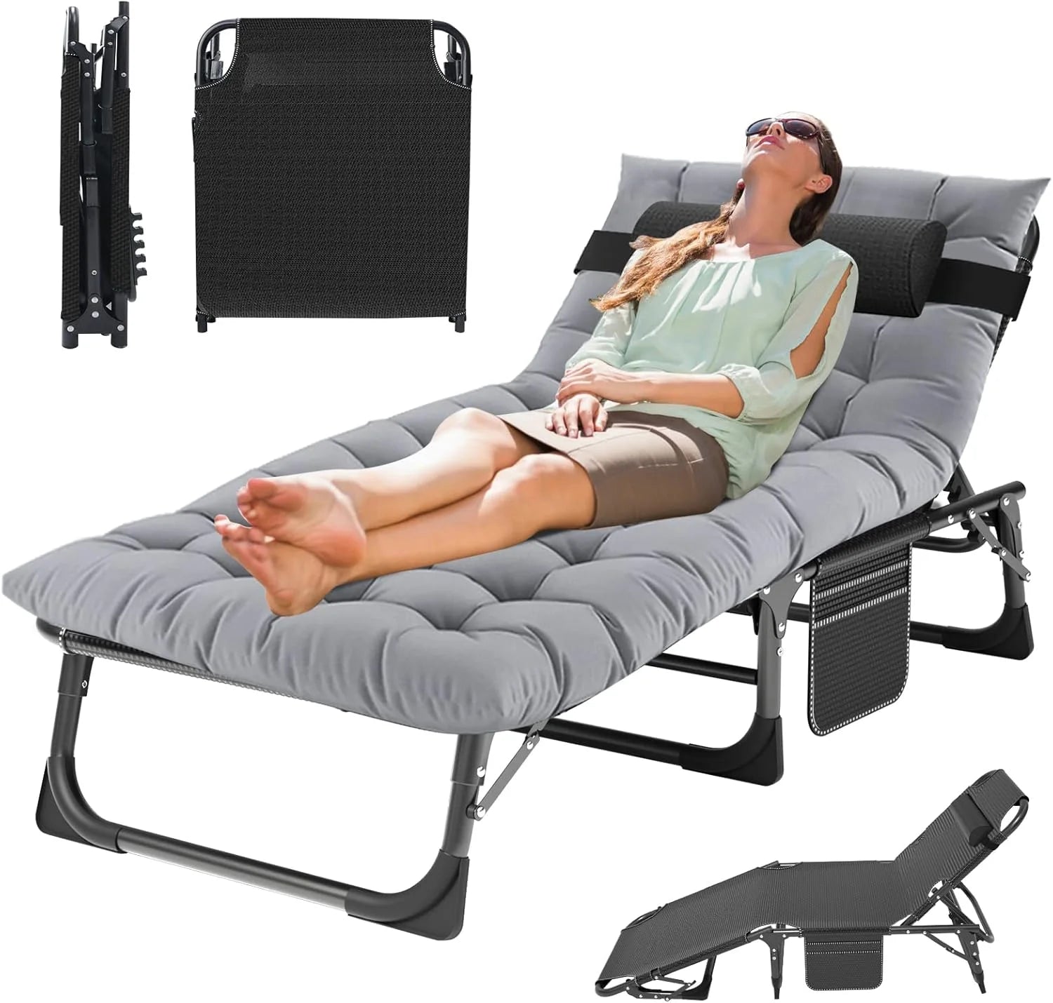 New Arrivals Folding Lounge Chair 5-Position, Folding Cot, Portable Outdoor Chaise Lounge Chair for Sun Tanning - Image 4
