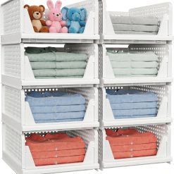 Stackable Closet Storage Basket, Stackable Storage Bins, Multifunctional & Foldable Closet Organizer