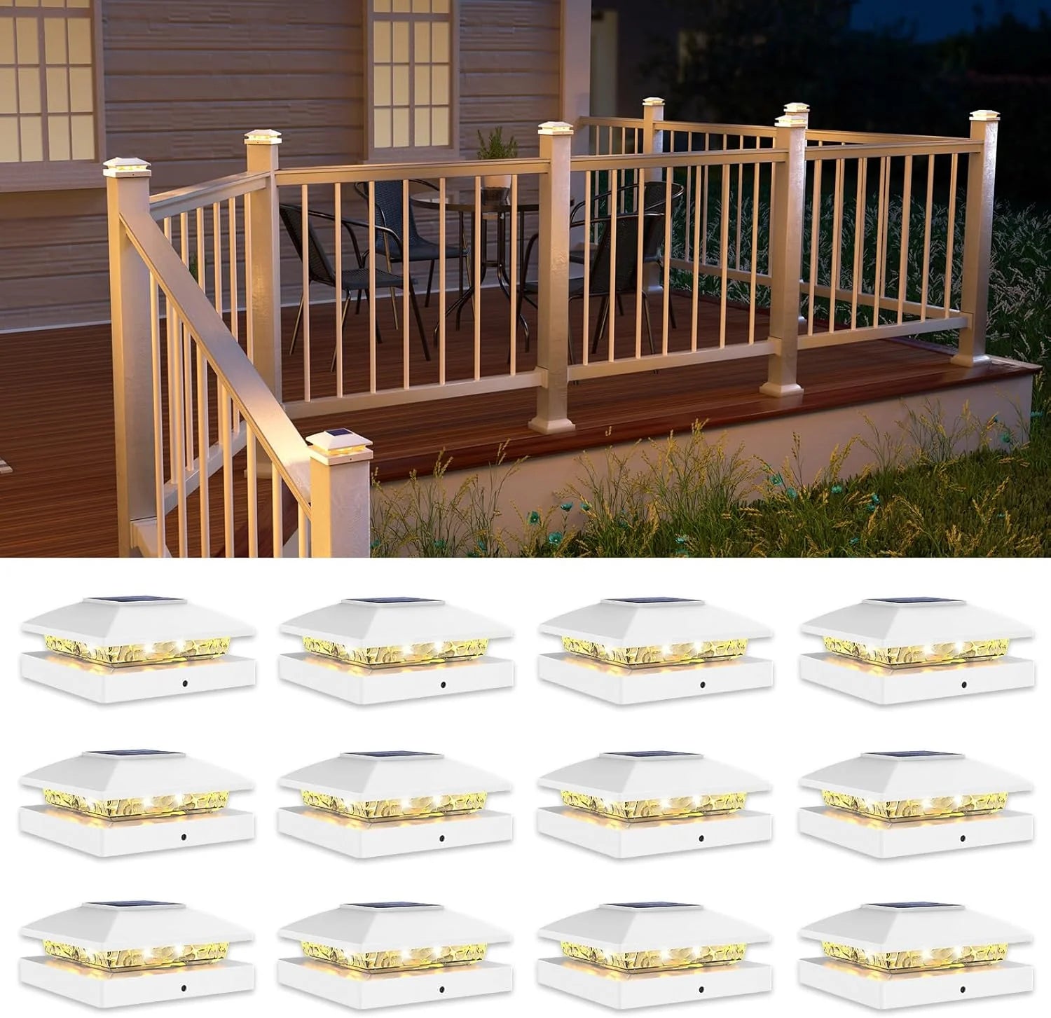 New Arrivals 4×4 Solar Post Cap Lights, 12 Pack Black Waterproof Fence Lights – For Home Projects - Image 2