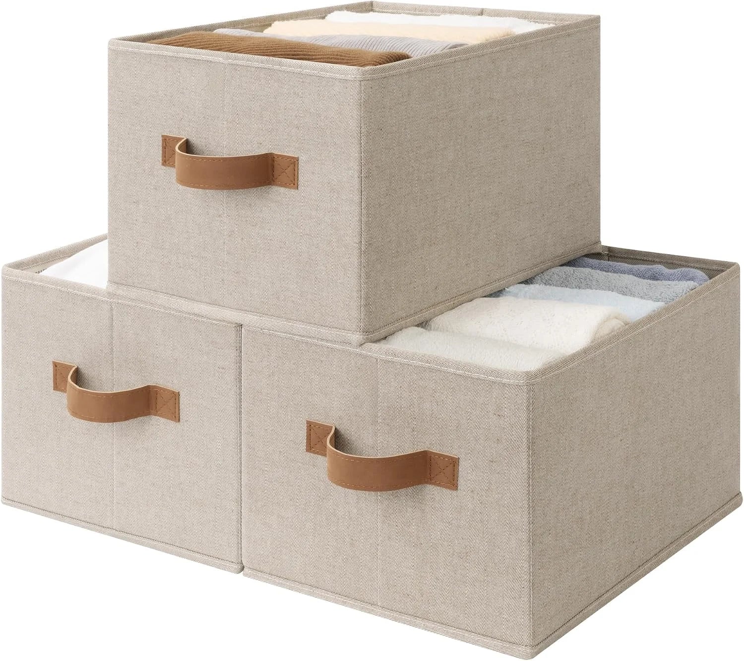 StorageWorks Fabric Storage Bins with Rope Handles, Beige, Extra Large, Collapsible Closet Storage Bins, Closet bifanuoyard - Image 10