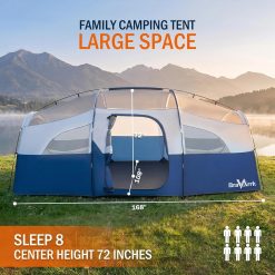 Alternative view of Camping Tent for 8 Person, PU3000MM Waterproof Family Tent with Rainfly, Large Roomy 3 Room Camping Tents