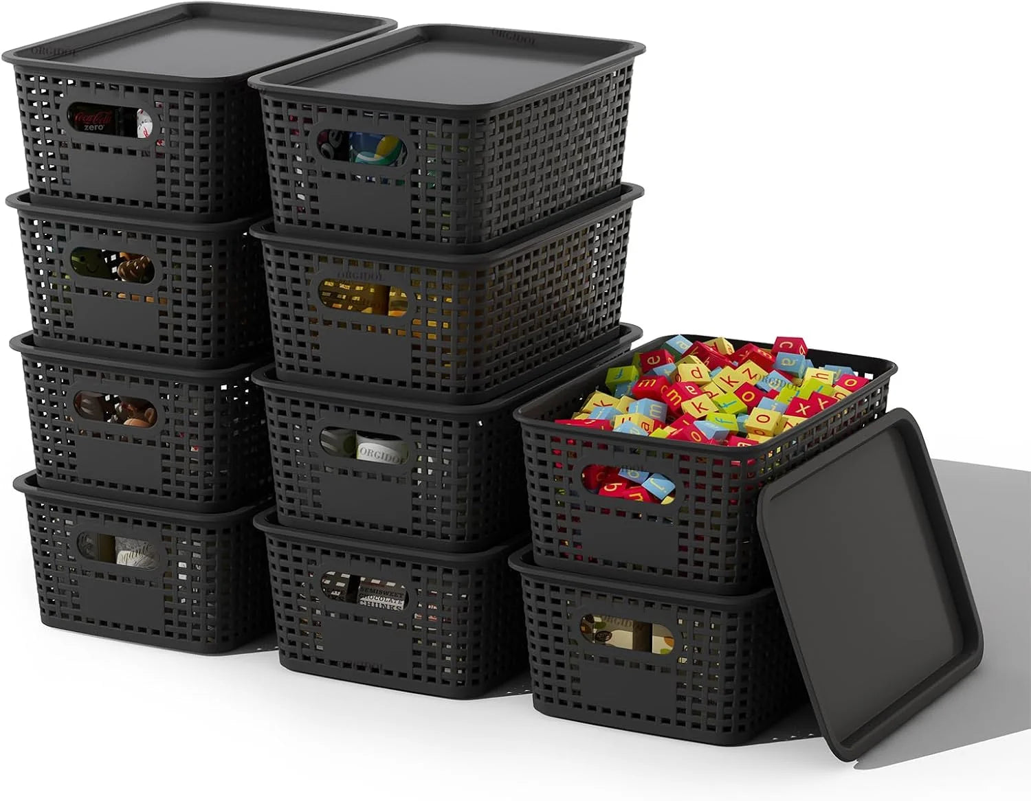 Storage Basket with Lids 10 Pack Stackable Storage Bins Containers with Lid, Decorative Storage Boxes