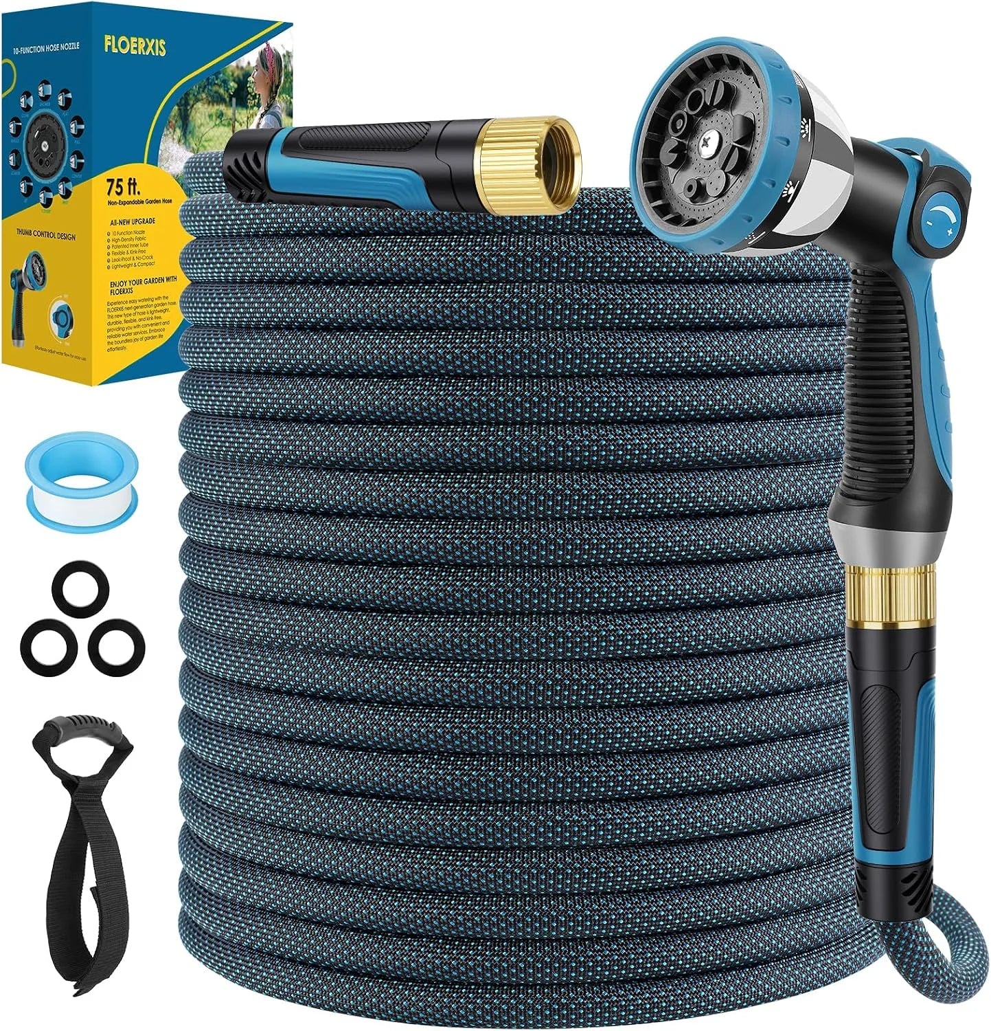 New Arrivals Non-Expandable Garden Hose 100 FT, Lightweight Hose with 10 Function Spray Nozzle, 360° Swivel Connectors