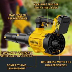 20V Cordless Leaf Blower, Max 600 CFM/125 MPH Turbo Boost Mode Compatible with DeWALT 20V Max Battery, Brushless Motor