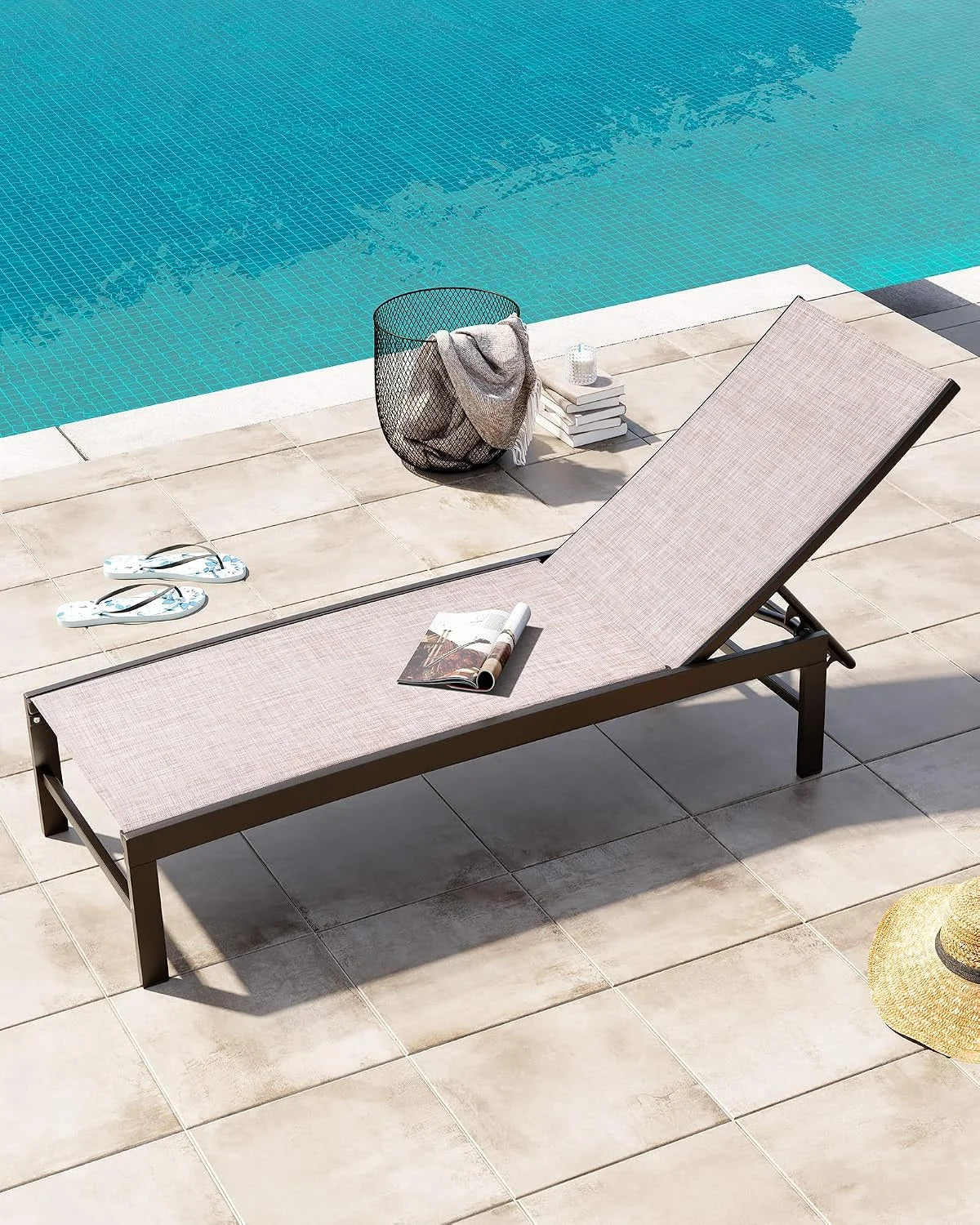 New Arrivals Products Lounge Chair Outdoor Set of 2, Metal Pool Chaise Lounge Chairs, Adjustable Five-Position Tanning - Image 6