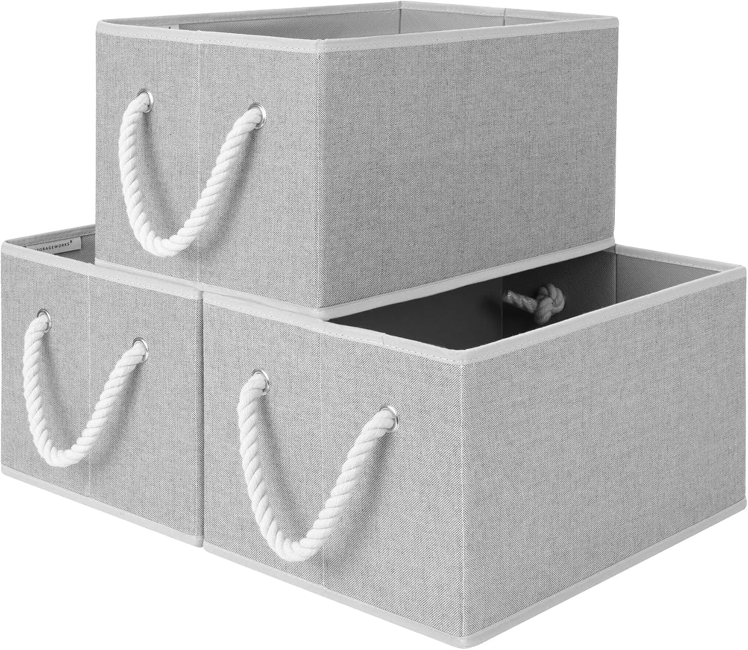 StorageWorks Fabric Storage Bins with Rope Handles, Beige, Extra Large, Collapsible Closet Storage Bins, Closet bifanuoyard - Image 5
